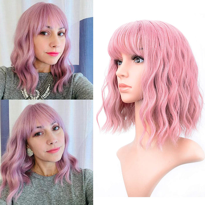 Metaverse Girl/Women's Short Bob Purple Pink Curly Wave Fashion Party Cosplay Wigs