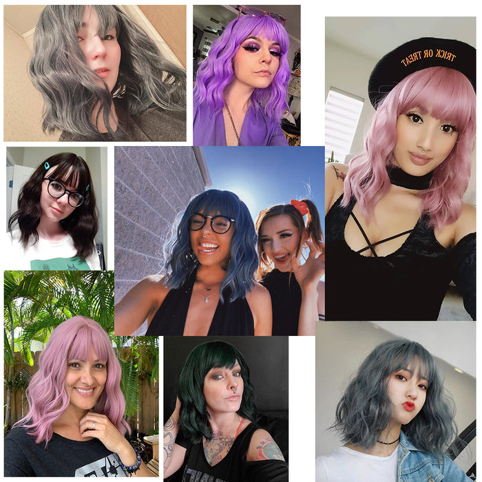 Metaverse Girl/Women's Short Bob Purple Pink Curly Wave Fashion Party Cosplay Wigs