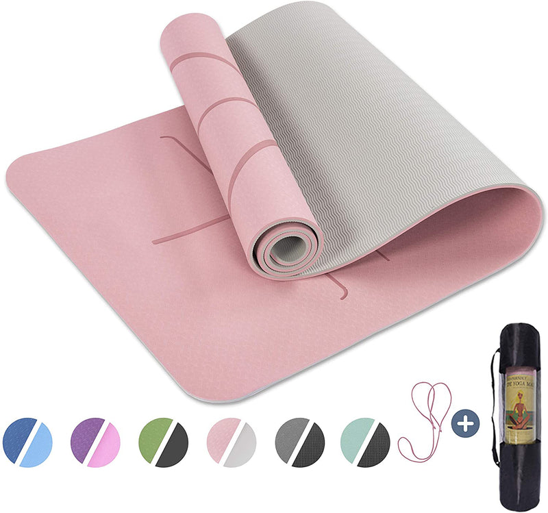 Eco-Friendly Yoga Mat with Alignment Lines, Free Straps, Non-Slip TPE Yoga Mat Thick 1/3" Women's Non-Slip Yoga Mat with Yoga Mat Non-Slip Sports and Pilates Mat, Yoga Gym Mat with Straps and Storage Bag