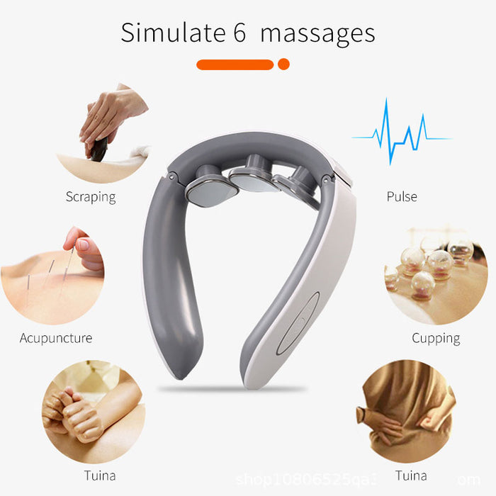 Electric Neck Massager Shoulder Massage Pulse Smart Machine Kneading Wireless Heat Cervical Vertebra Pain Relief Body Relax