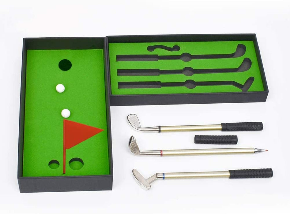 Mini Golf Club Pen Set Gifts For Dad Fun Office Souvenirs Birthday Gifts For Boss Colleagues Unique Novelty Golf Game Table Toy Cute Mini Putt Green Golf Course (7.3 x 3.7 x 1.2)