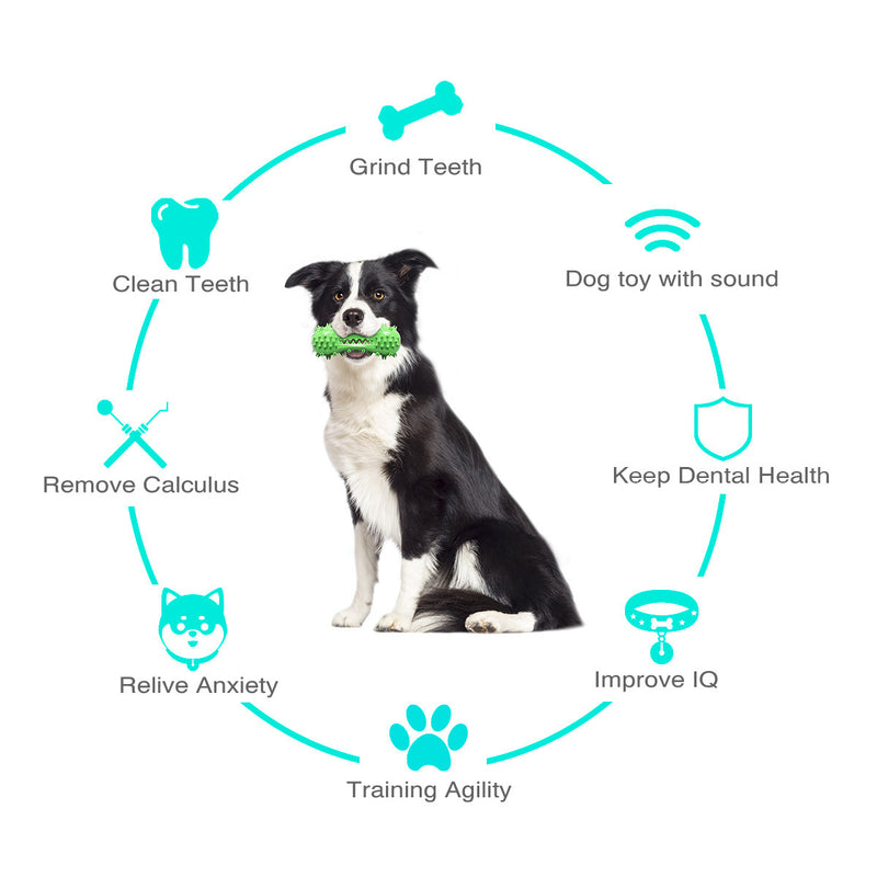 Dog Toys Chewing Toothbrush Teeth Cleaning Squeaky Bone Stick Toys Tough and Durable Natural Rubber Dental Toys for Aggressive Puppies Medium Large Breeds