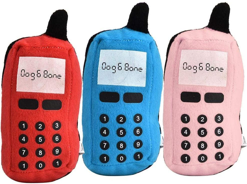 Three Squeaky Dog Toys: Blue and Pink Plush Dog Toys Squeak Cell Phone Dog Toys