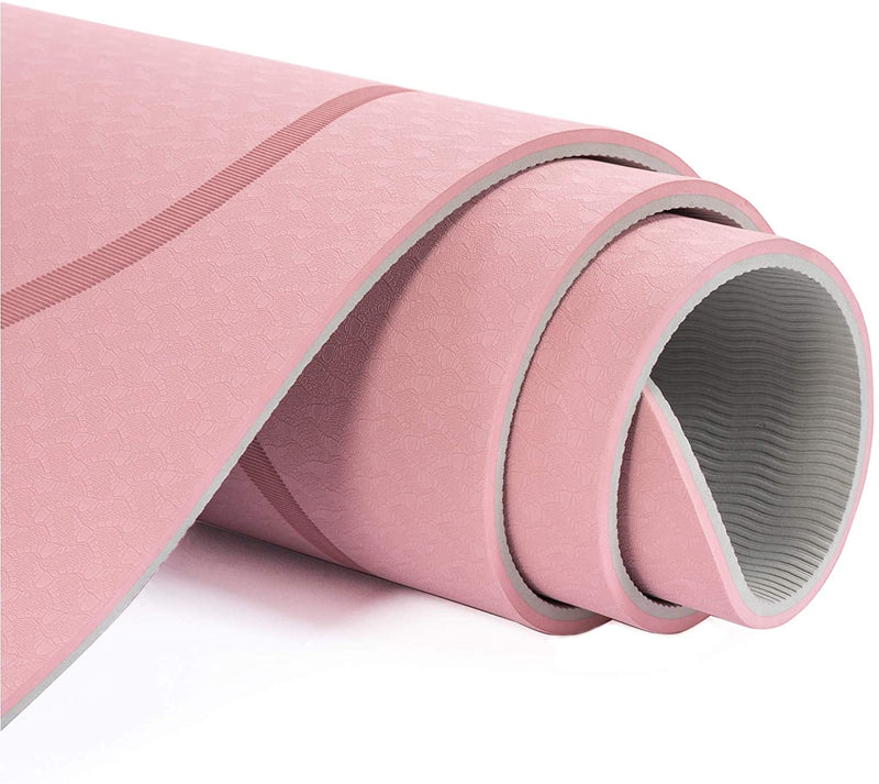 Eco-Friendly Yoga Mat with Alignment Lines, Free Straps, Non-Slip TPE Yoga Mat Thick 1/3" Women's Non-Slip Yoga Mat with Yoga Mat Non-Slip Sports and Pilates Mat, Yoga Gym Mat with Straps and Storage Bag