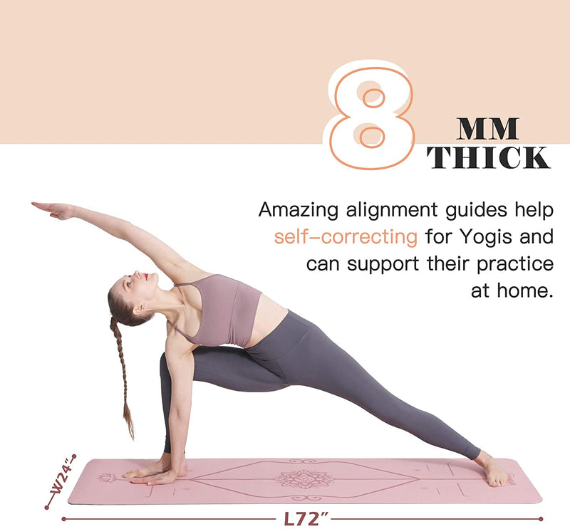 Eco-Friendly Yoga Mat with Alignment Lines, Free Straps, Non-Slip TPE Yoga Mat Thick 1/3" Women's Non-Slip Yoga Mat with Yoga Mat Non-Slip Sports and Pilates Mat, Yoga Gym Mat with Straps and Storage Bag