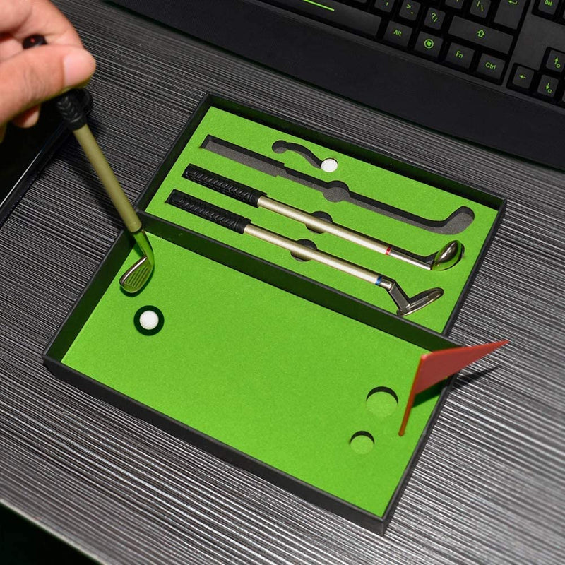 Mini Golf Club Pen Set Gifts For Dad Fun Office Souvenirs Birthday Gifts For Boss Colleagues Unique Novelty Golf Game Table Toy Cute Mini Putt Green Golf Course (7.3 x 3.7 x 1.2)