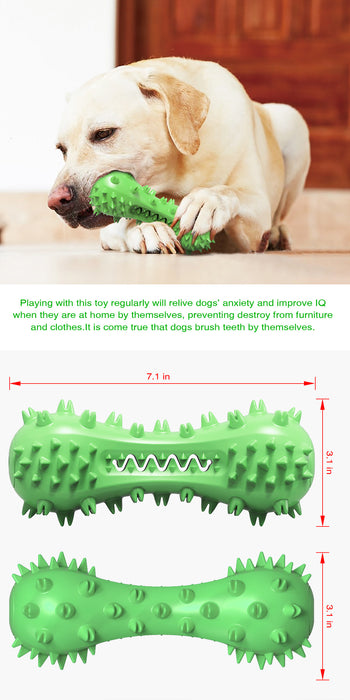 Dog Toys Chewing Toothbrush Teeth Cleaning Squeaky Bone Stick Toys Tough and Durable Natural Rubber Dental Toys for Aggressive Puppies Medium Large Breeds