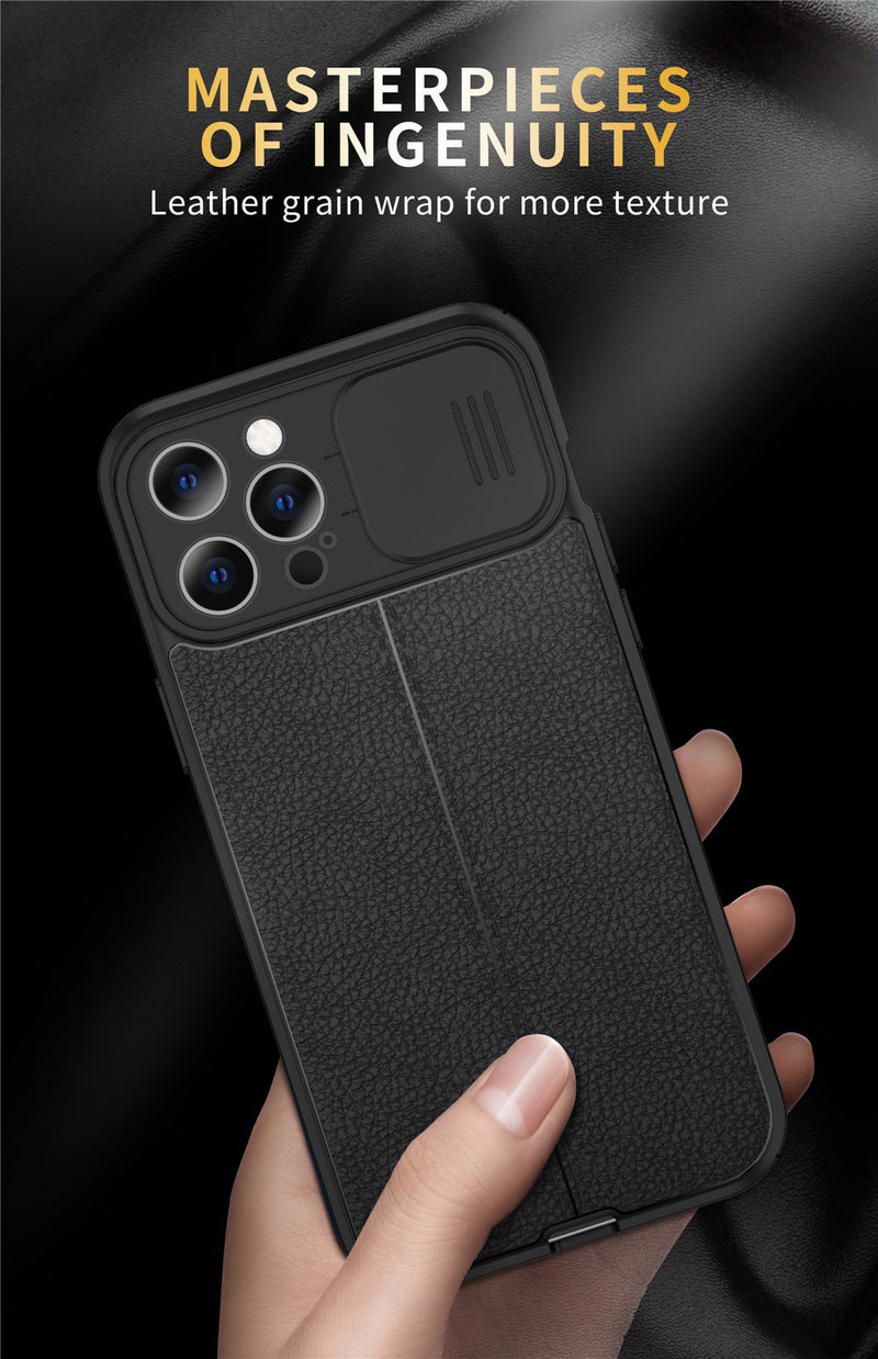 Luxury Leather Texture Soft Shockproof Case for iPhone 14 13 Camera Lens Cover