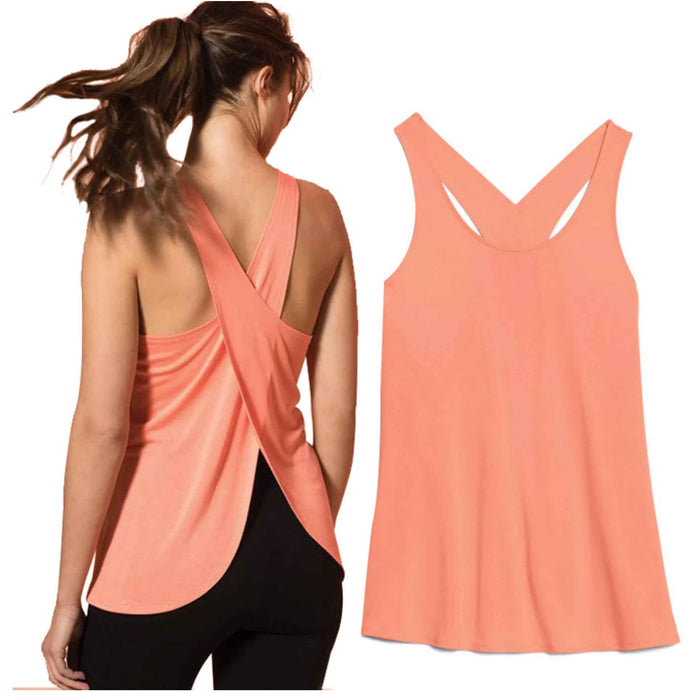 Happybuyner Women Cross Back Yoga Shirts Sleeveless Bodybuilding Fitness Sport T-Shirt Quick Dry Workout Running Tank Tops Yoga Vest